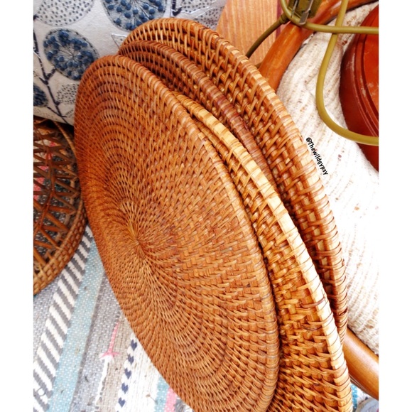 Bohemian large heavy wicker rattan placemat set ✨ - Picture 3 of 5